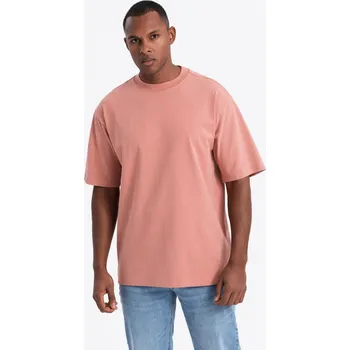 Pánské bavlněné tričko LOOSE FIT s kulatým výstřihem - růžové V5 OM-TSBC-0234 - XL
