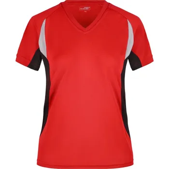 pracovní tričko James & Nicholson Tričko JN 390, běžecké s výstřihem do V, krátký rukáv, dámské COT02039087601-red/black S Červená/černá