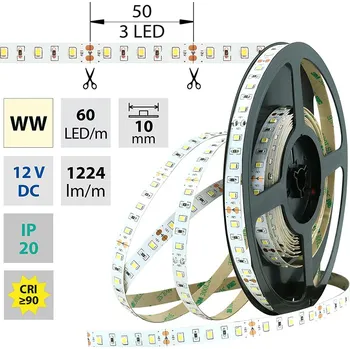 LED páska LED pásek SMD2835 WW, 60LED/m, 14,4W/m, 1224lm/m, IP20, DC 12V, 10mm, 50m