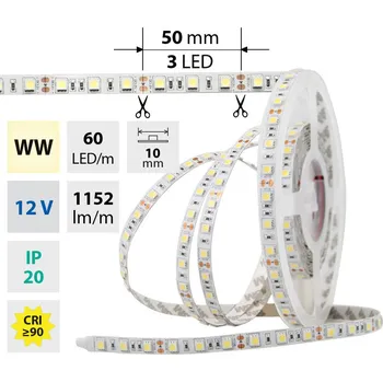 LED páska LED pásek SMD5050 WW, 60LED/m, 14,4W/m, DC 12V, 1152lm/m, IP20, 10mm, 5m