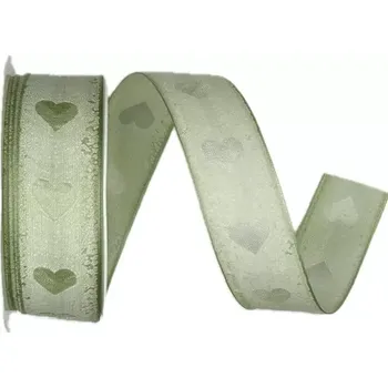 Stuha Stuha svatební GREEN PASSION pastelově zelená 25mm x 2m (12,50Kč/m) (Stuha taftová, průsvitná srdce, s vlascem v lemu)