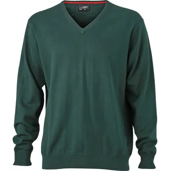 pracovní mikina James & Nicholson Svetr JN 659 s výstřihem do V, pánský COT02065907404-forest gree XL Zelená forest