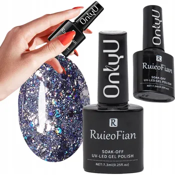 Přípravek na nehty Tmavě modrý třpytivý hybridní lak na nehty s leskem UV/L116