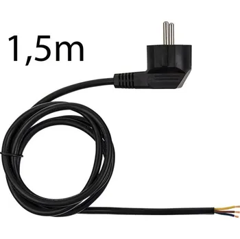 Prodlužovací kabel Přívodní kulatý kabel 1,5m s úhlovou vidlicí, 3x0,75mm², černý