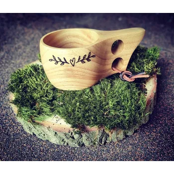 Dřevěný hrnek kuksa - s vypalovaným motivem květiny, srdce Viz foto: Cena za návrh viz foto