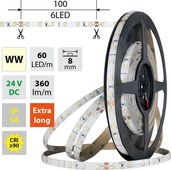 LED páska LED pásek SMD2835 WW, 60LED/m, 4,8W/m, DC 24V, 360lm/m, CRI90, IP54, 8mm, 5m
