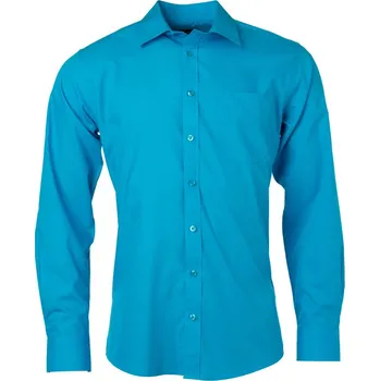 James & Nicholson Košile JN 678, popelínová, dlouhý rukáv COT02067844014-turquoise Tyrkysová 4XL