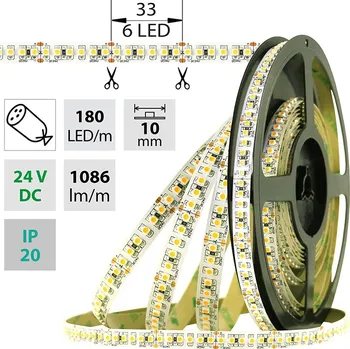 LED páska LED pásek SMD3528M, 180LED/m, 14,4W/m, 1086lm/m, IP20, DC 24V, 10mm, 5m, potraviny - uzeniny
