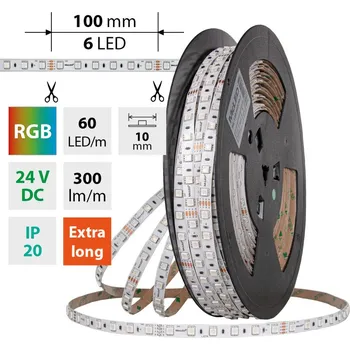 LED páska LED pásek SMD5050 RGB, 60LED/m, 8W/m, DC 24V, 300lm/m, IP20, 10mm, 50m