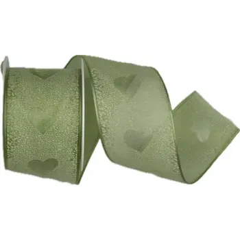 Stuha Stuha svatební GREEN PASSION pastelově zelená 40mm x 2m (13,50Kč/m) (Stuha taftová, průsvitná srdce, s vlascem v lemu)