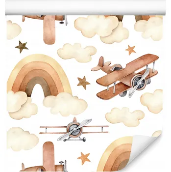 Fototapeta Tapeta na zeď do dětského pokoje LETADLA Oblaka Duha Hvězdy Boho