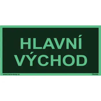 Traiva s.r.o. Hlavní východ Verze: Samolepka 200 x 100 mm tl. 0.4 mm - fotoluminiscenční - Kód: 08952