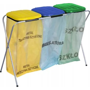 Odpadkový koš Odpadkový koš PAKO STOJAK KOSZ DO ŚMIECI 3 STANOWISKA 120L 120 l modrý, zelený, žlutý