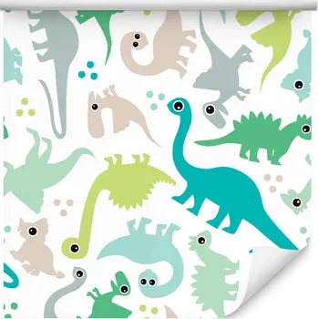 Tapeta Tapeta s barevnými dinosaury, puntíky, do chlapeckého pokoje