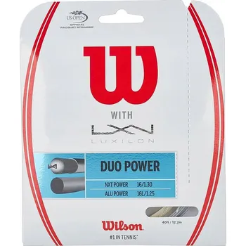 Struna na výplet tenisové rakety Tenisový výplet Wilson hybridní Duo Power 1,3 mm / 12 m šedý