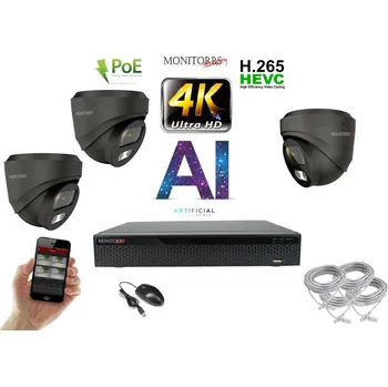 Kompletní kamerový systém Monitorrs Security 4K IP 3 kamerový set 8 Mpix GDome (6377K3) (Monitorrs Security)