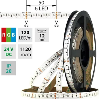 LED páska LED pásek SMD5050 RGB, 120LED/m, 28,8W/m, 1120lm/m, IP20, DC 24V, 12mm, 5m