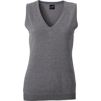 pracovní vesta James & Nicholson Vesta JN 656 s výstřihem do V, svetrová, dámská COT02065603402-grey heathe M Melír šedá