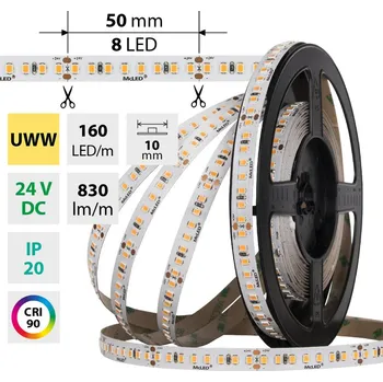 LED páska LED pásek SMD2835 UWW, 160LED/m, 9W/m, DC 24V, 830lm/m, CRI90, IP20, 10mm, 5m