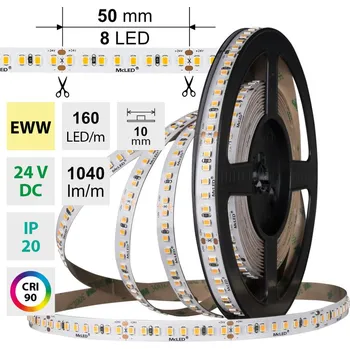 LED páska LED pásek SMD2835 EWW, 160LED/m, 9W/m, DC 24V, 1040lm/m, CRI90, IP20, 10mm, 5m
