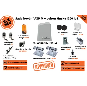 Pohon brány ALL IN ONE sada M - KOVÁNÍ AZPm + Pohon Husky1200 IoT až do 6,5 m průjezdu