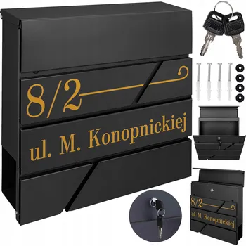 Poštovní schránka POŠTOVNÍ SCHRÁNKA A NOVINY, ČERNÁ + ZLATÝ VZOR