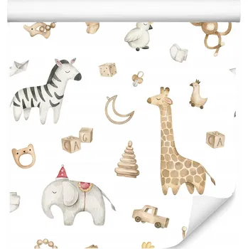 Fototapeta Tapeta na zeď do dětského pokoje Divoká zvířata Zebry Žirafy Hračky