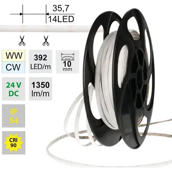 LED páska LED pásek SOB dual white EWW-CW, 392LED/m, 14W/m, DC 24V, 1350lm/m, CRI90, IP54, modul 35,7mm, 10mm, 50m