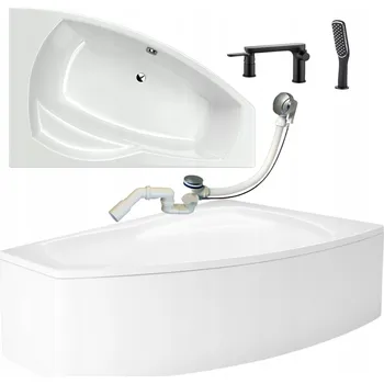 Vana PRAVOÚHLÁ ROHOVÁ VANA S ČERNOU BATERIÍ, SEDÁTKEM, OBKLADEM A SIFONEM 150X100