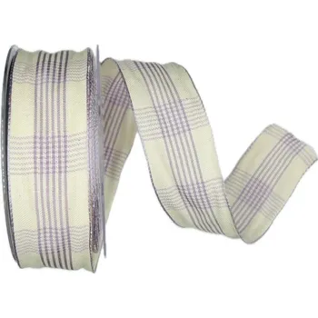 Stuha Stuha bavlněná VIOLETT KARO lila 40mm x 20m A (7,- Kč/m) (Stuha látková tkaná, oboulící, s drátkem)