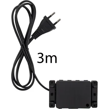elektrický kabel Přívodní plochý kabel 3m s plochou vidlicí, 2x0,75mm², černý, vč. instalačního boxu