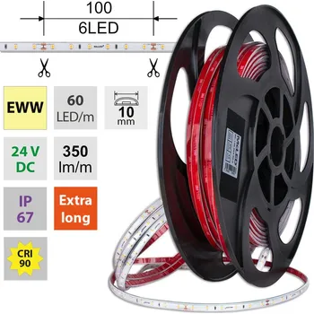 LED páska LED pásek SMD2835 EWW, 60LED/m, 4,8W/m, DC 24V, 370lm/m, CRI90, IP67, 10mm, 50m