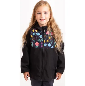 Dívčí bunda Unuo, Dětská softshellová bunda s fleecem Basic, Černá, Kytičky UO /110