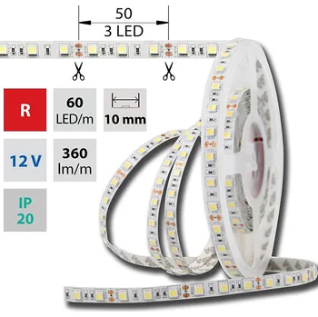 LED páska LED pásek SMD5050 R, 60LED/m, 14,4W/m, DC 12V, 360lm/m, IP20, 10mm, 5m