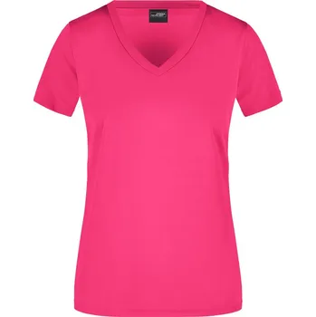 pracovní tričko James & Nicholson Tričko JN 735 s výstřihem do V, sportovní, krátký rukáv, dámské COT02073504803-pink L Růžová