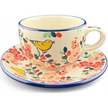 Dekorativní Šálek s podšálkem UNIKÁT 200 ml U5006 Keramika Bolesławiec