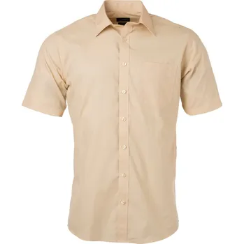 Pánská košile James & Nicholson Košile JN 680, popelínová, krátký rukáv COT02068005213-stone 3XL Šedá kamenně