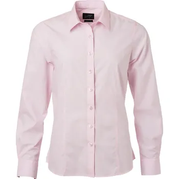 Pánská košile James & Nicholson Košile JN 677, popelínová, dlouhý rukáv, dámská COT02067704002-light pink M Růžová světlá