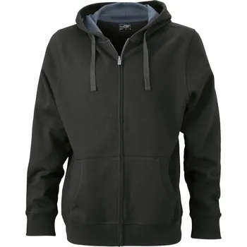 pracovní mikina James & Nicholson Mikina JN 595 s kapucí na zip, těžká, pánská COT02059580904-black/carbo XL Černá/carbon