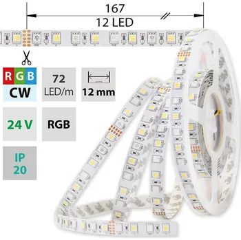 LED páska LED pásek SMD5050 RGB+CW, 72LED/m, 17,2W/m, 1125lm/m, IP20, DC 24V, 12mm, 5m