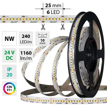 LED páska LED pásek SMD2835 NW, 240LED/m, 14,4W/m, DC 24V, 1160lm/m, CRI97, IP20, 10mm, 50m