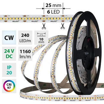 LED páska LED pásek SMD2835 CW, 240LED/m, 14,4W/m, DC 24V, 1160lm/m, CRI97, IP20, 10mm, 5m