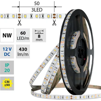 LED páska LED pásek SMD2835 NW, 60LED/m, 4,8W/m, DC 12V, 430lm/m, CRI90, IP20, 8mm, 5m