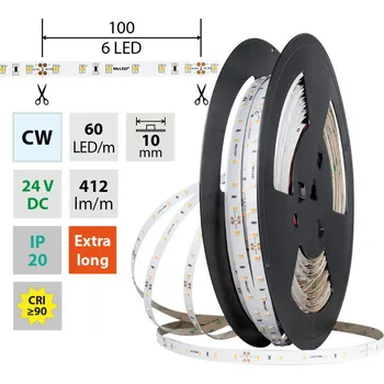 LED páska LED pásek SMD2835 CW, 60LED/m, 4,8W/m, DC 24V, 412lm/m, CRI90, IP20, 10mm, 50m