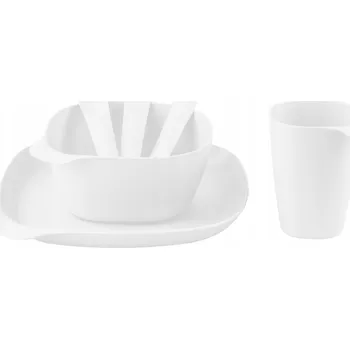 Talíř SADA NÁDOBÍ PRO 6 OSOB, HRNEK, TALÍŘ, MISKA, PLASTOVÉ PŘÍBORY, BÍLÁ, PRO KEMPOVÁNÍ