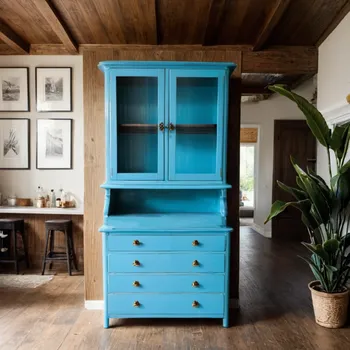 Příborník do zásuvky Rustikalni vitrína z masivu v modré barvě