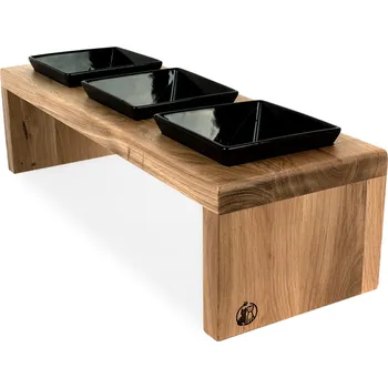 Miska pro psa Svět Tlapky Stojan na 3 keramické misky pro kočku INKA PLUS Dřevina nebo odstín: Borovice (dřevo), Průměr miska (rozměr): miska 14 x 14cm (57 x 20cm), Výška: 10cm (střední plemeno)