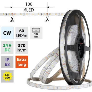 LED páska LED pásek SMD2835 CW, 60LED/m, 4,8W/m, DC 24V, 370lm/m, CRI90, IP68, 10mm, 5m
