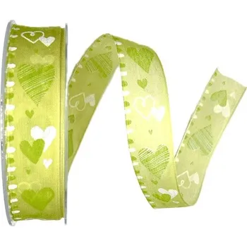 Stuha Stuha srdce & láska HEARTBREAKER svatební, zamilovaná, romantická, valentýnská A 25mm x 20m (9,-Kč/m) (Stuha bavlněná, světle zelená, jednostranný potisk, s drátkem v lemu)