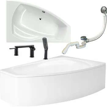 Vana ROHOVÁ VANA S BATERIÍ ČERNÁ SEDÁTKEM OBKLADEM SIFONEM PRAVÁ 160X105